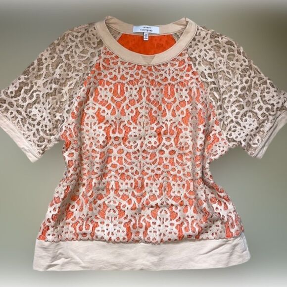 Robert Rodriguez Tan & Orange Layered Top with 100% Silk Trim (Size: Small) - Picture 4 of 14
